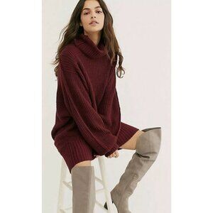 Free People Cocoa Oversized Slouchy Cowl Turtleneck Sweater Tunic Dress Small